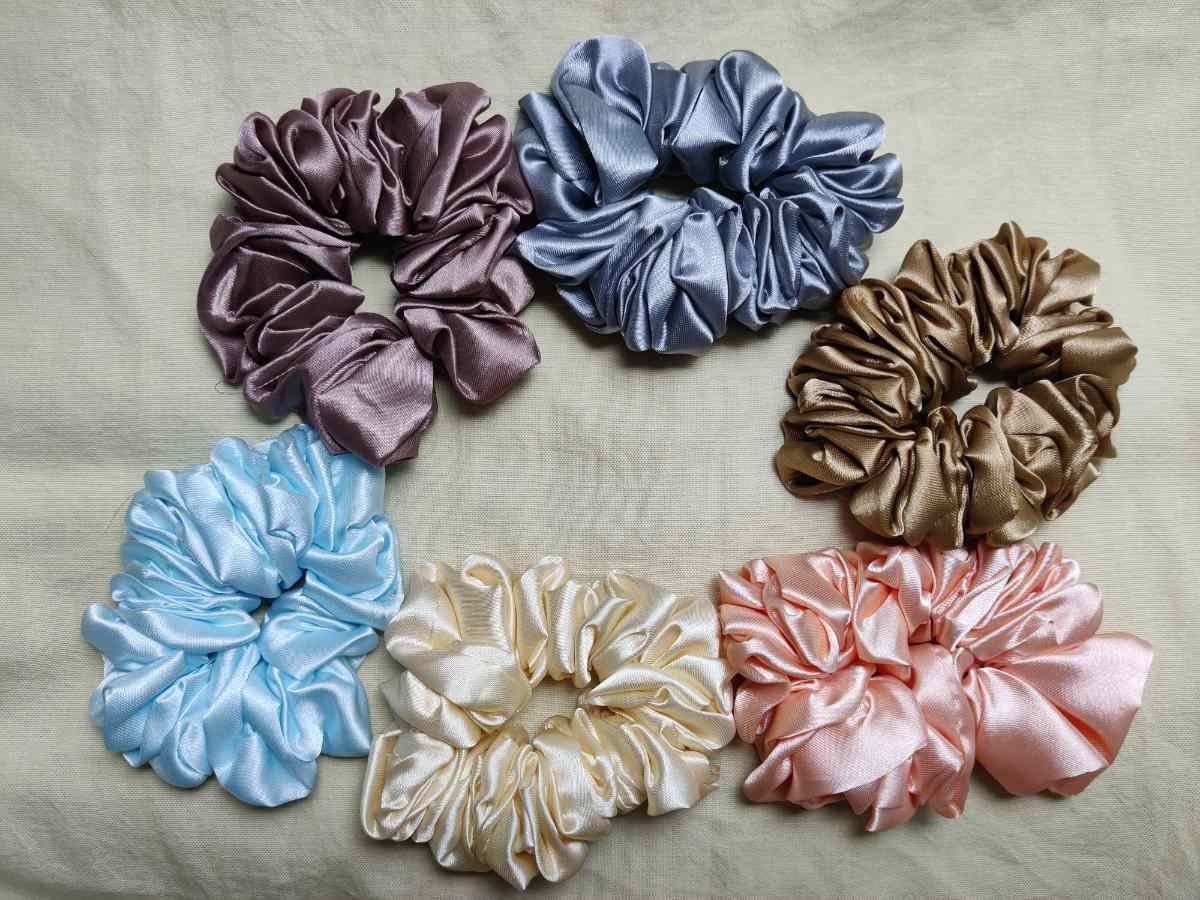 6 Satin Silk Scrunchies Set