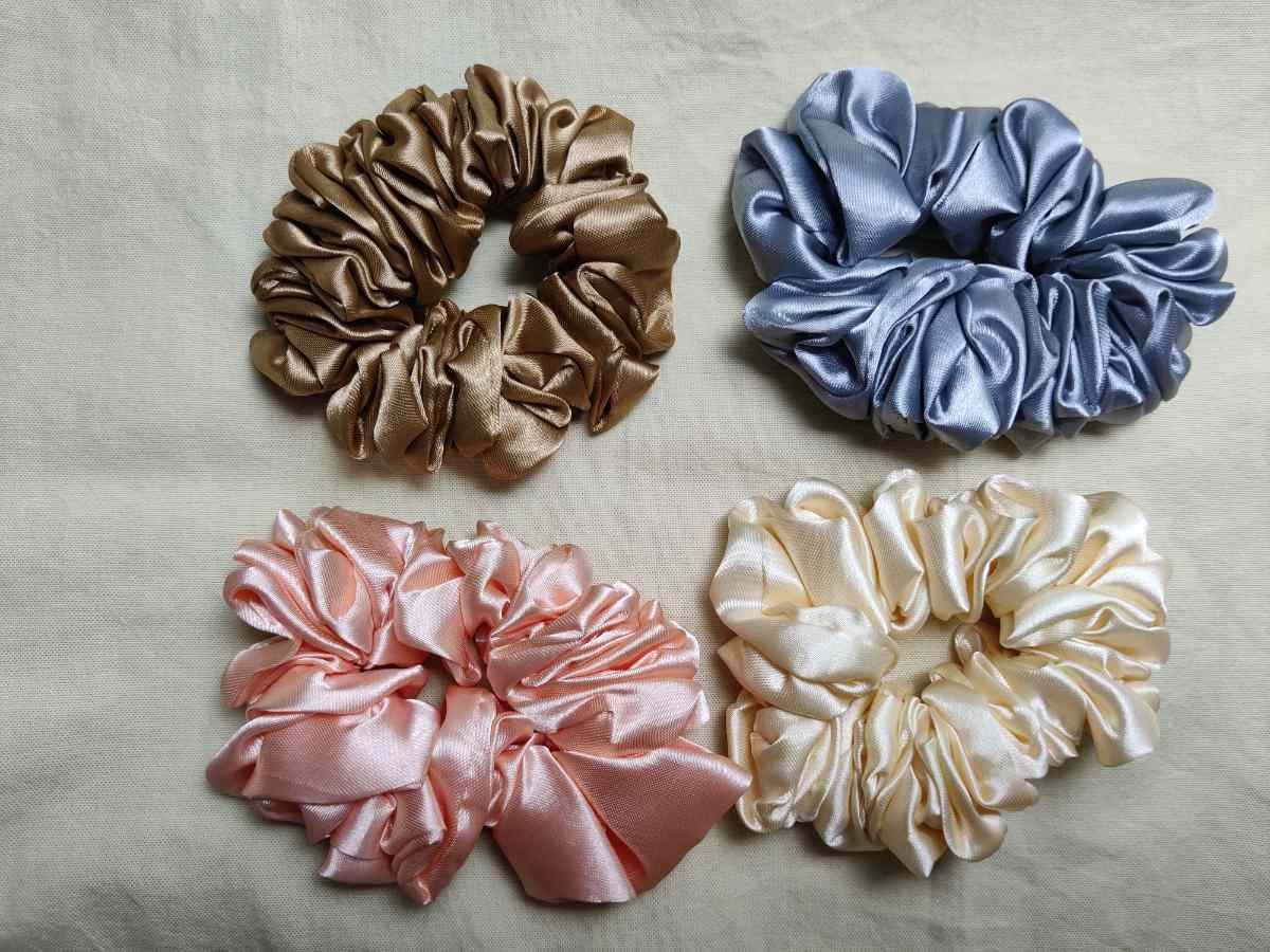 4 Satin Silk Scrunchies Set