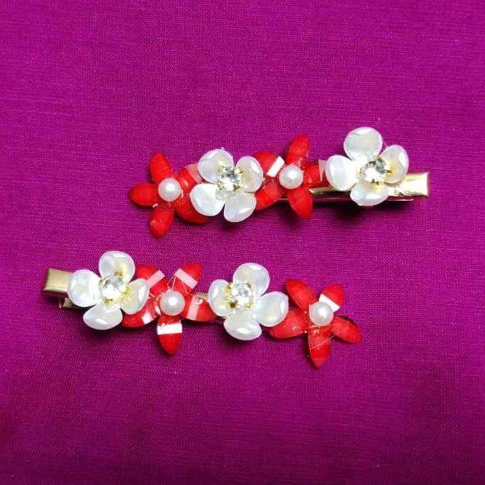 Red Yellow Flower Hair Clips
